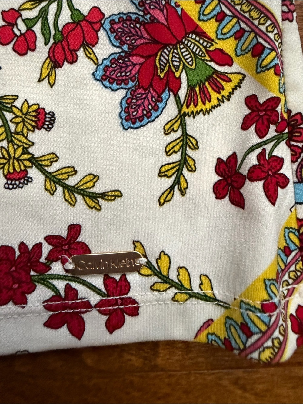 Calvin Klein Women’s Patchwork Blouse Floral Short Sleeve Top Multicolor  XL - Picture 7 of 8